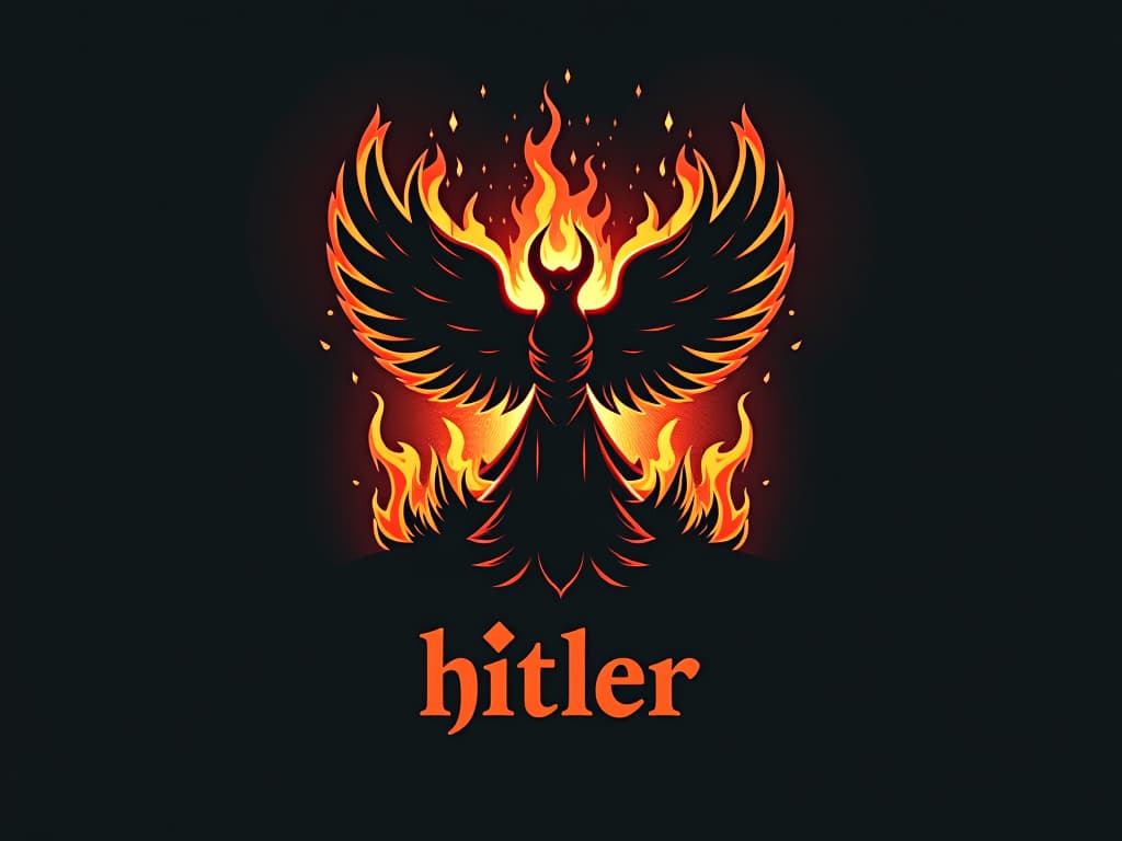  design a logo, in a threedrender style. logo de nombre “hitler” con ave fénix envuelto en fuego y base de logo “herbicida”, with the text 'hitler'.