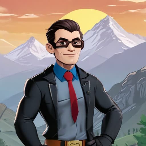 Agent 9 in Cartoon style with Mountains background