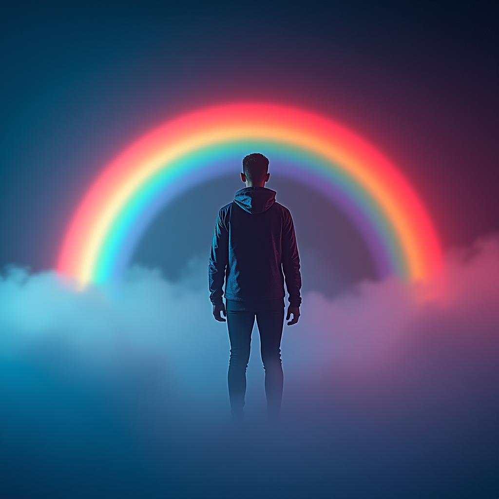  a realistic rainbow hyperrealistic, full body, detailed clothing, highly detailed, cinematic lighting, stunningly beautiful, intricate, sharp focus, f/1. 8, 85mm, (centered image composition), (professionally color graded), ((bright soft diffused light)), volumetric fog, trending on instagram, trending on tumblr, HDR 4K, 8K