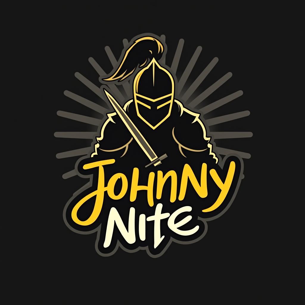  design a logo, in a minimalism style. knight graffiti gold and black, with the text 'johnny nite'.