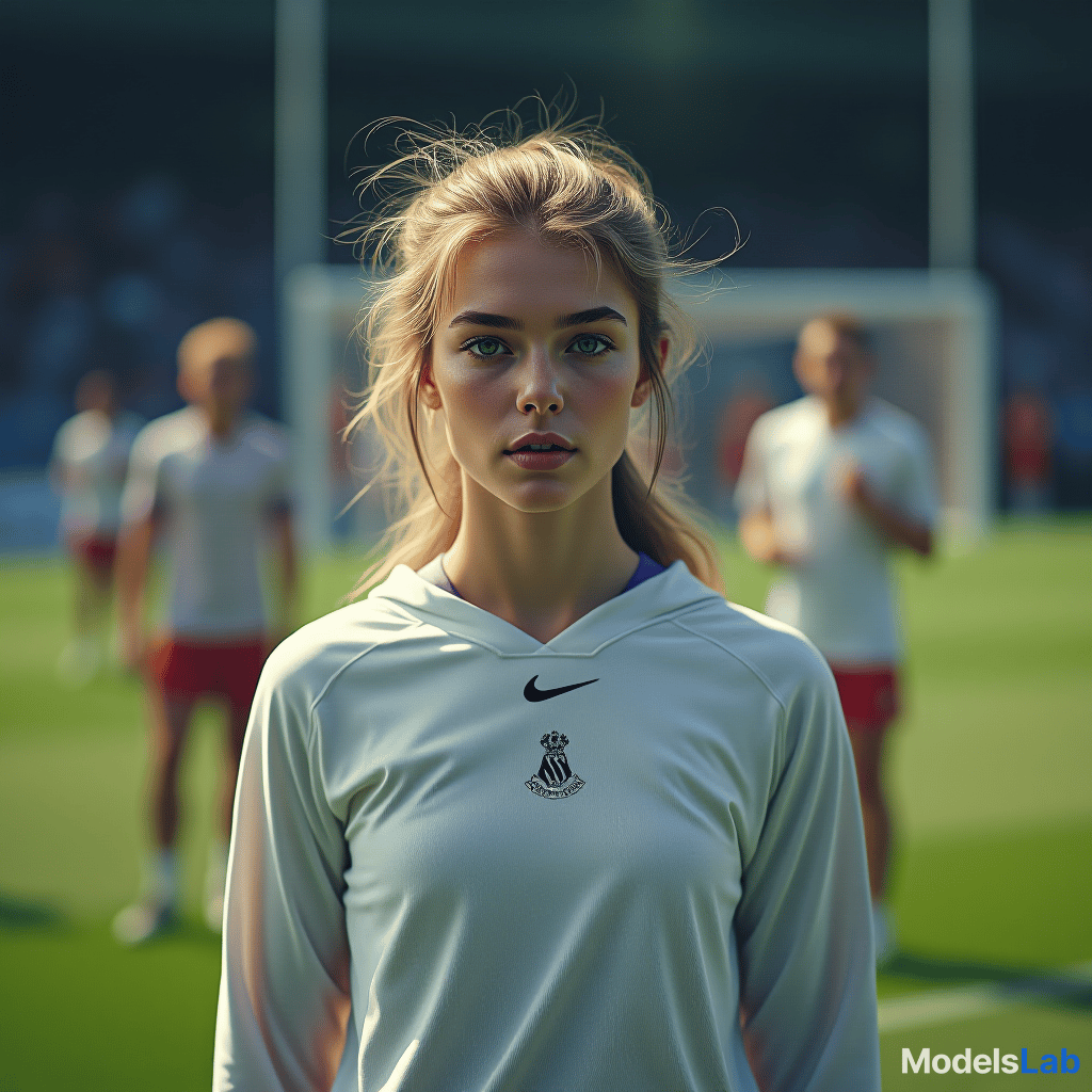  create a picture of a <competion>, in the center is a beautiful, young, athletic <woman> of <nordic> descent. in the background you can see other <persons> of different genders and origins in a<playing field>. hyperrealistic, full body, detailed clothing, highly detailed, cinematic lighting, stunningly beautiful, intricate, sharp focus, f/1. 8, 85mm, (centered image composition), (professionally color graded), ((bright soft diffused light)), volumetric fog, trending on instagram, trending on tumblr, HDR 4K, 8K