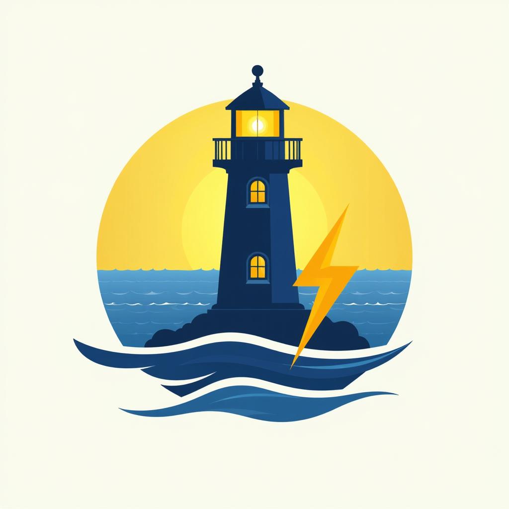  design a logo, , with the text 'logo for rjr contractors, an electrical company based in the maryland/chesapeake bay area: concept 1: nautical and electrical fusion • icon: combine a lighthouse with an electrical bolt. the lighthouse represents the chesapeake bay area, while the bolt signifies electrical services. • colors: use navy blue and bright yellow to represent the nautical theme and electricity. • font: a bold, modern sans serif font to convey professionalism and reliability.'.