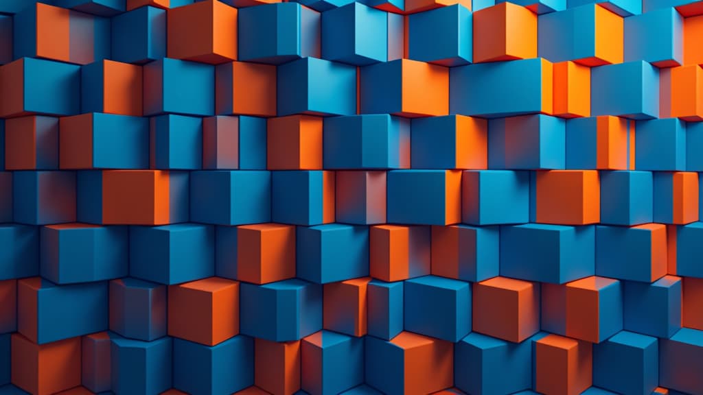  a bold 3d background pattern featuring blue and orange hexagons, showcasing modern design elements.