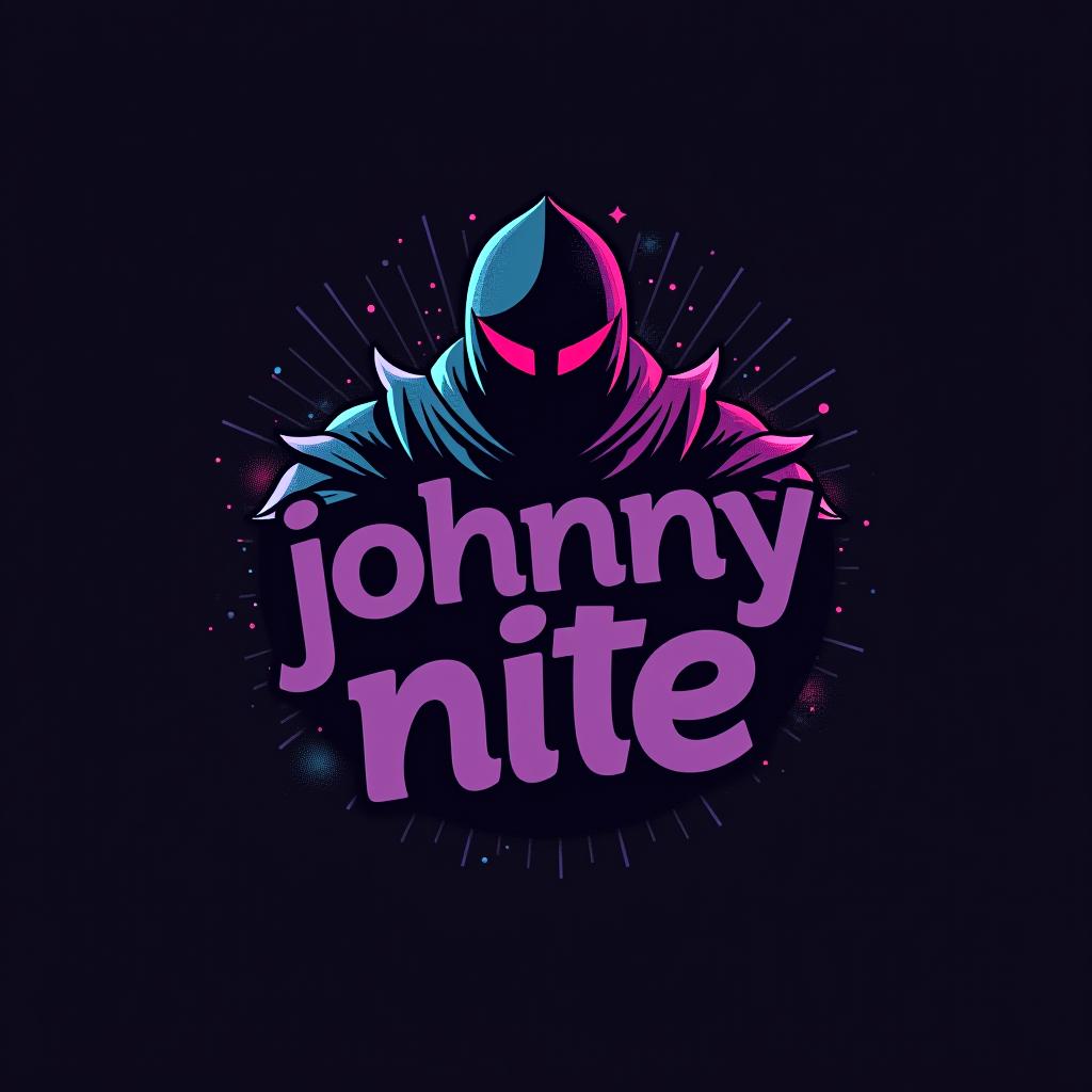  design a logo, in a minimalism style. knight graffiti purple and black, with the text 'johnny nite'.