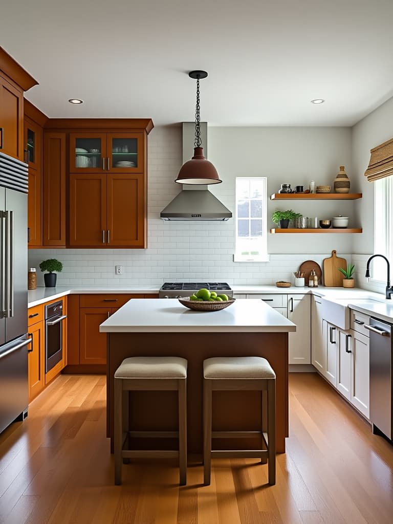  high quality portrait photo of a stunning before and after split image of a modern farmhouse kitchen renovation, showcasing a dramatic transformation from outdated to chic, with warm wood tones, white cabinetry, and a large island hyperrealistic, full body, detailed clothing, highly detailed, cinematic lighting, stunningly beautiful, intricate, sharp focus, f/1. 8, 85mm, (centered image composition), (professionally color graded), ((bright soft diffused light)), volumetric fog, trending on instagram, trending on tumblr, HDR 4K, 8K