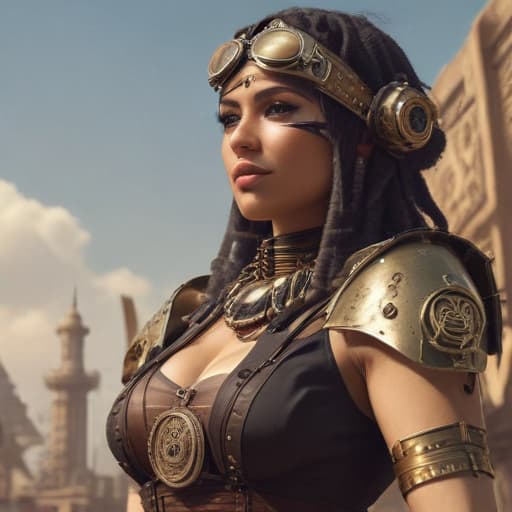 Dieselpunk Egypt in Steampunk style with City background