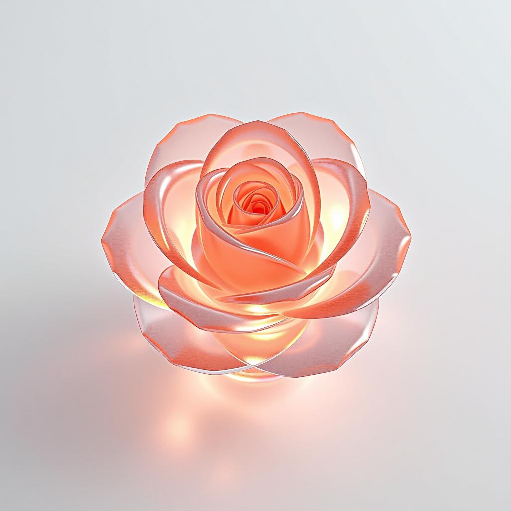  [crystal rose] icon, peach gradient, white background, frosted glass, transparent sense of science and technology, ultra minimalist appearance, bright color, studio lighting, peach and white background, industrial design, a wealth of details, ultra high definition, dribble, pinterest, ray tracing, isometric view, blender, c4d, oc renderer seed 3062166470 v 6.0 style raw