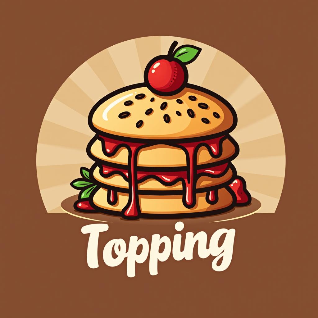  design a logo, combinación de toppings con crepa y hot cakes y cubiertos , with the text 'topping '.