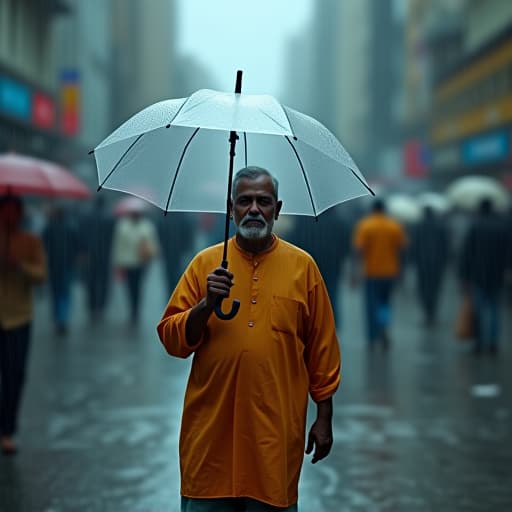  2s plus size indian walking on street with transperant umbrella, heavy rain, dramatic clouds, transparent full size , hd clean face, blur public, huge extremely big, under, bbwsize, half body portrait, big , 8k, ultra hd hyperrealistic, full body, detailed clothing, highly detailed, cinematic lighting, stunningly beautiful, intricate, sharp focus, f/1. 8, 85mm, (centered image composition), (professionally color graded), ((bright soft diffused light)), volumetric fog, trending on instagram, trending on tumblr, HDR 4K, 8K