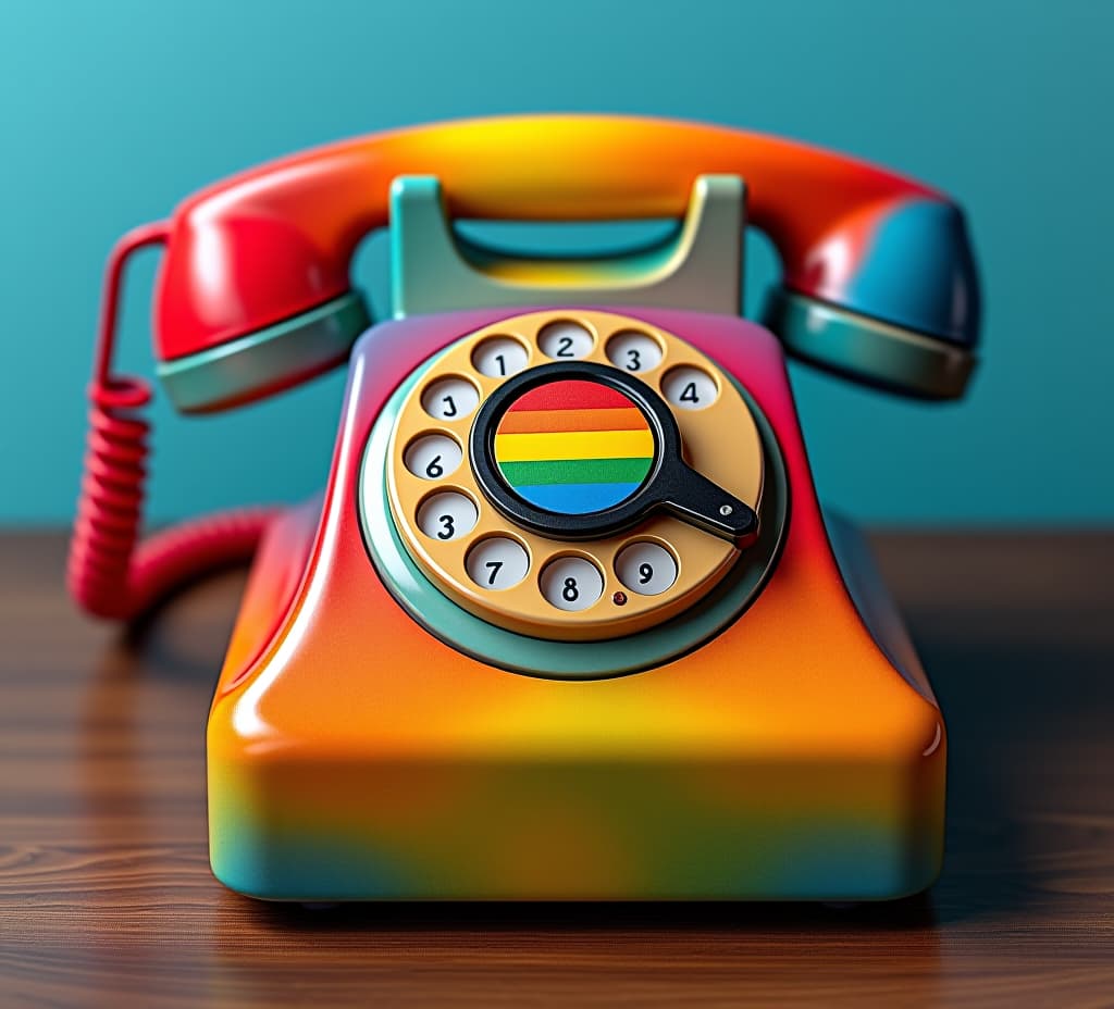  colorful vintage rotary telephone, lgbtq support hotline offering guidance