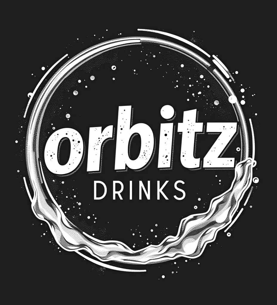  black and white distressed, vector style t shirt design ad for orbitz drinks with the text "orbitz"