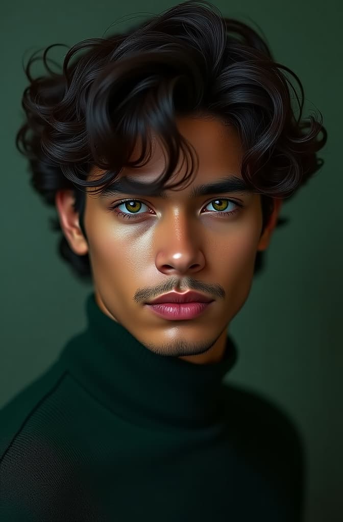  menino moreno do cabelo ondulado e olhos verdes. hyperrealistic, full body, detailed clothing, highly detailed, cinematic lighting, stunningly beautiful, intricate, sharp focus, f/1. 8, 85mm, (centered image composition), (professionally color graded), ((bright soft diffused light)), volumetric fog, trending on instagram, trending on tumblr, HDR 4K, 8K