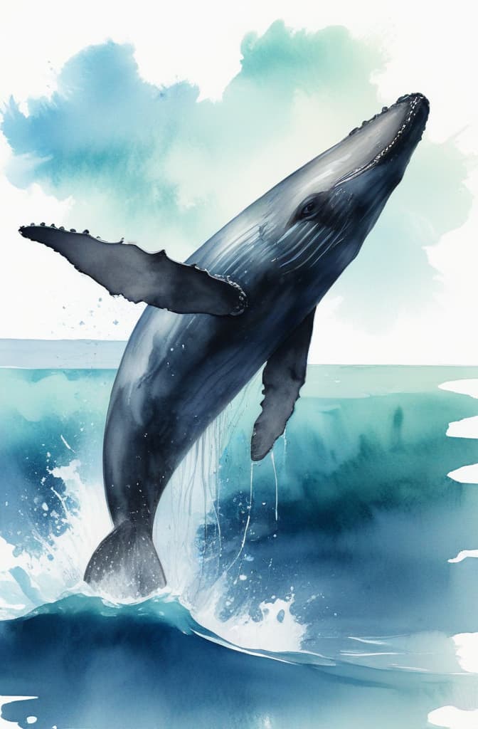 Create artwork Boating with Whale --ar 2:3 using watercolor techniques, featuring fluid colors, subtle gradients, transparency associated with watercolor art