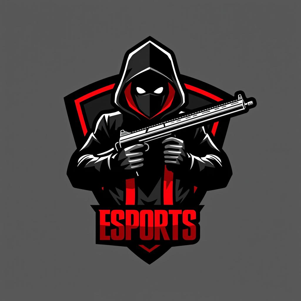  design a logo, esports logo, guns theme, black and red color