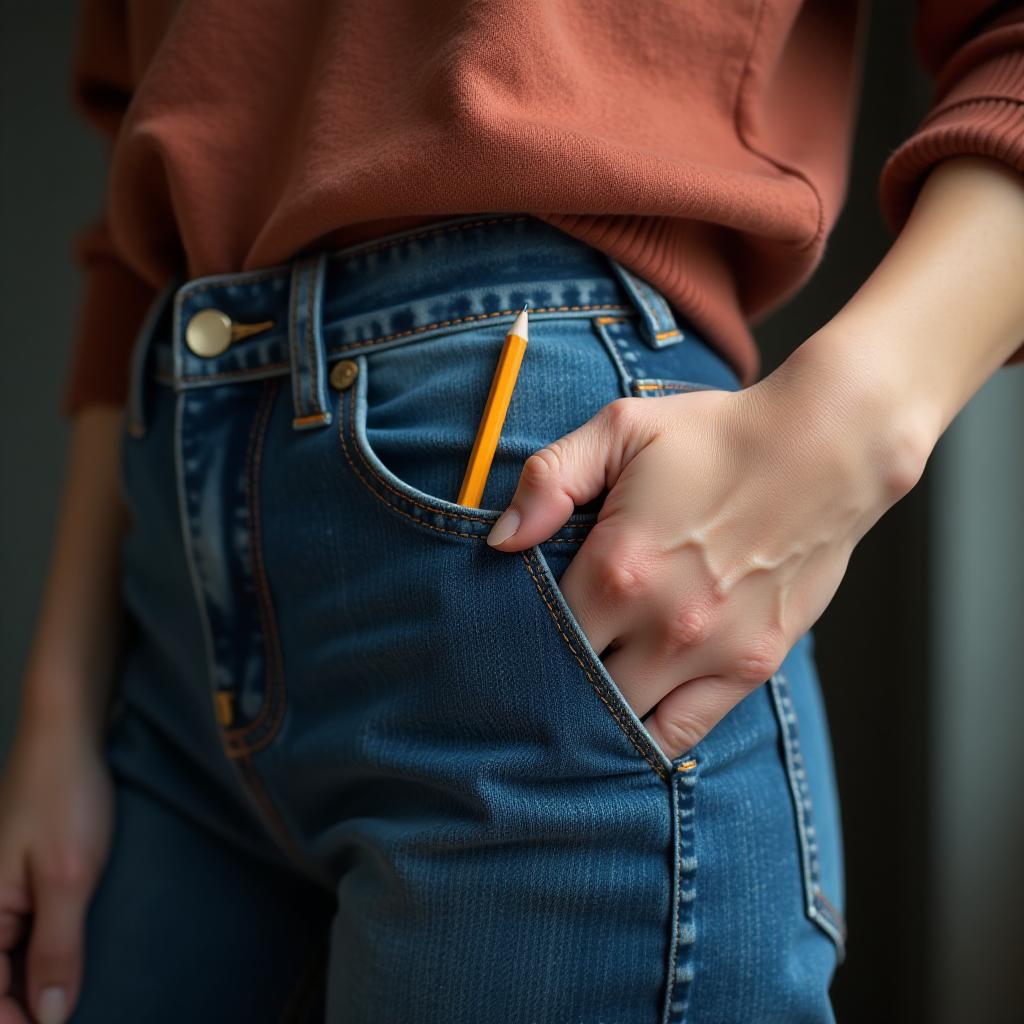  women's hands put a small pencil in their pocket