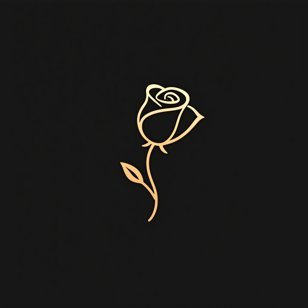  design a logo, minimal line logo of a rose, vector, gold lines and black background