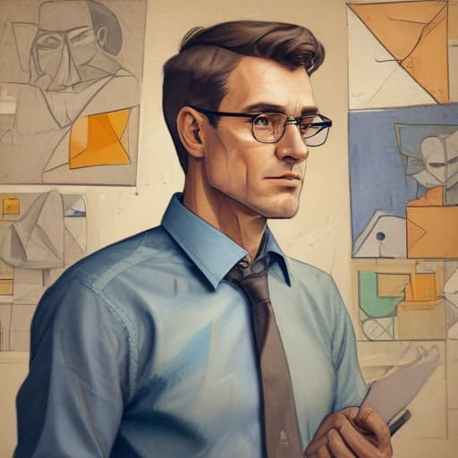 a male teacher drawn through the techqniues of cubism