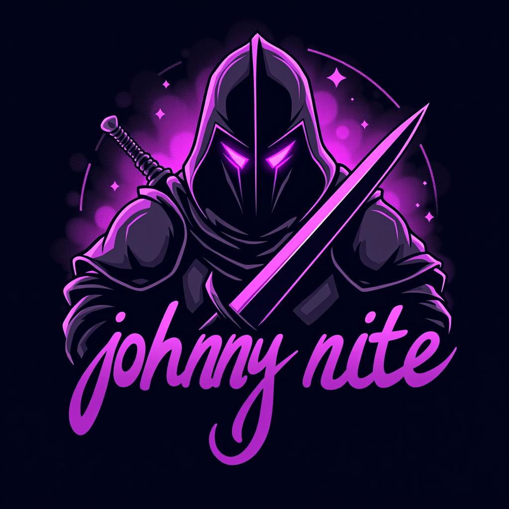  design a logo, in a realism style. knight black and purple graffiti, with the text 'johnny nite '.