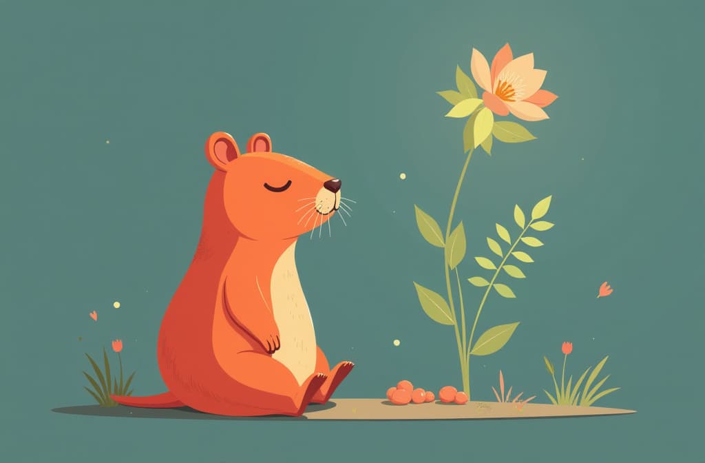  flat illustration, flaticon, (illustration:1.15), capybara meditates ar 3:2, [cory loftis, strobist, pascal campion :: 0.2]