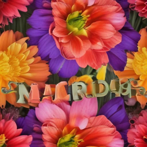 Happy May Day with brightly colored flowers in Macro Photography style