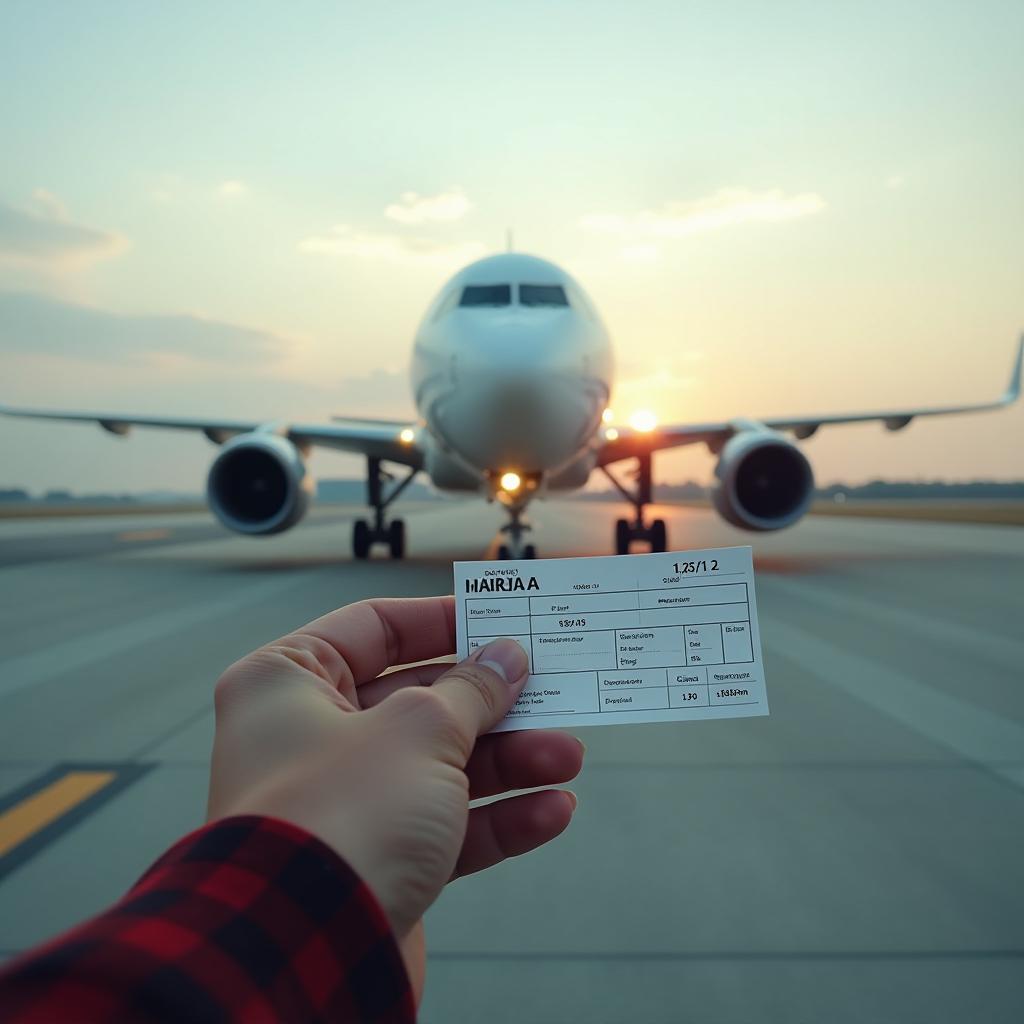  a plane ticket in a woman's hand against the background of an airplane on the runway. hyperrealistic, full body, detailed clothing, highly detailed, cinematic lighting, stunningly beautiful, intricate, sharp focus, f/1. 8, 85mm, (centered image composition), (professionally color graded), ((bright soft diffused light)), volumetric fog, trending on instagram, trending on tumblr, HDR 4K, 8K