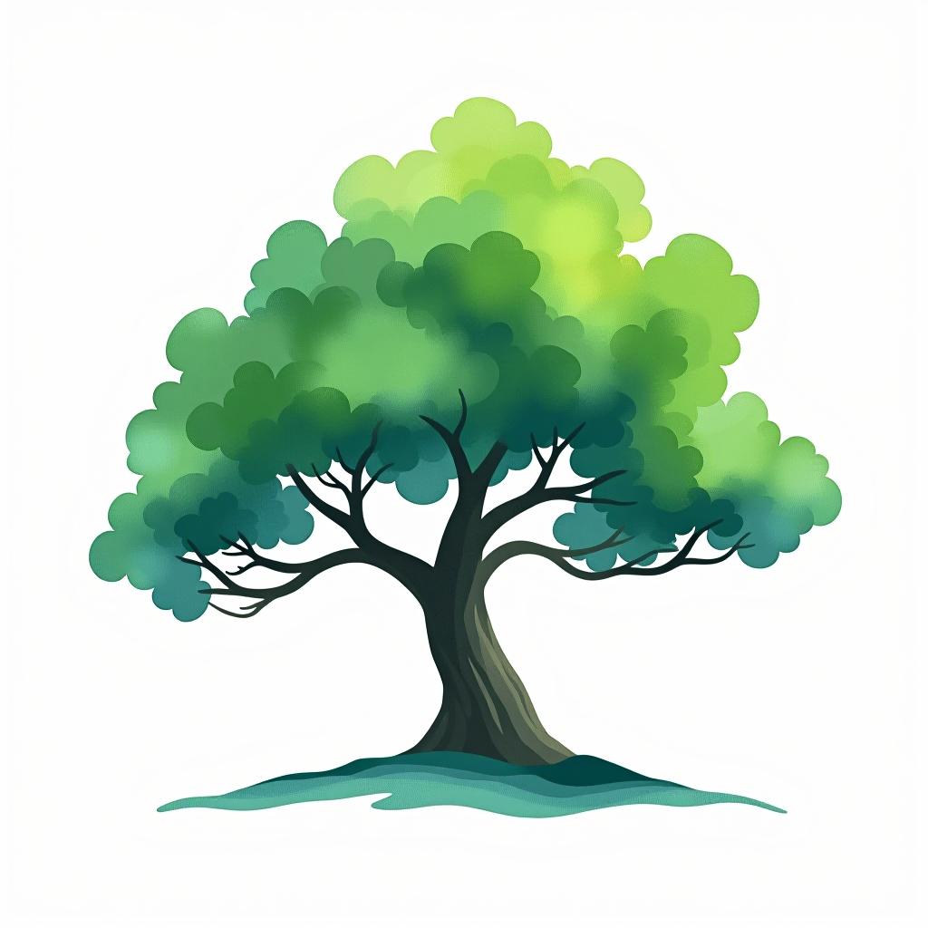  design a logo, watercolor style, logo of a tree, green and blue