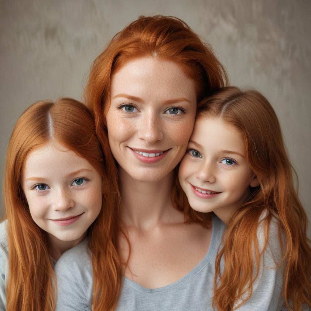 ginger woman with 8 year old daughter and 13 year old daughter