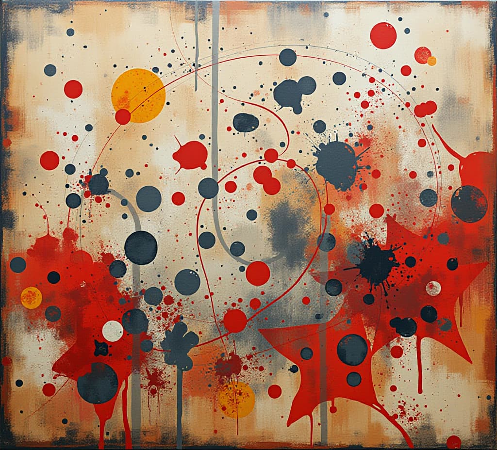  a chaotic pattern of paint spots on a textured canvas is stylized in an abstract grunge background graphic