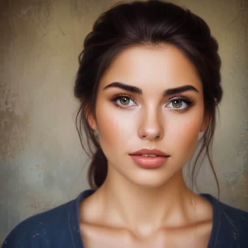 Make a face of a beautiful in Oil painting style with Old Wall background