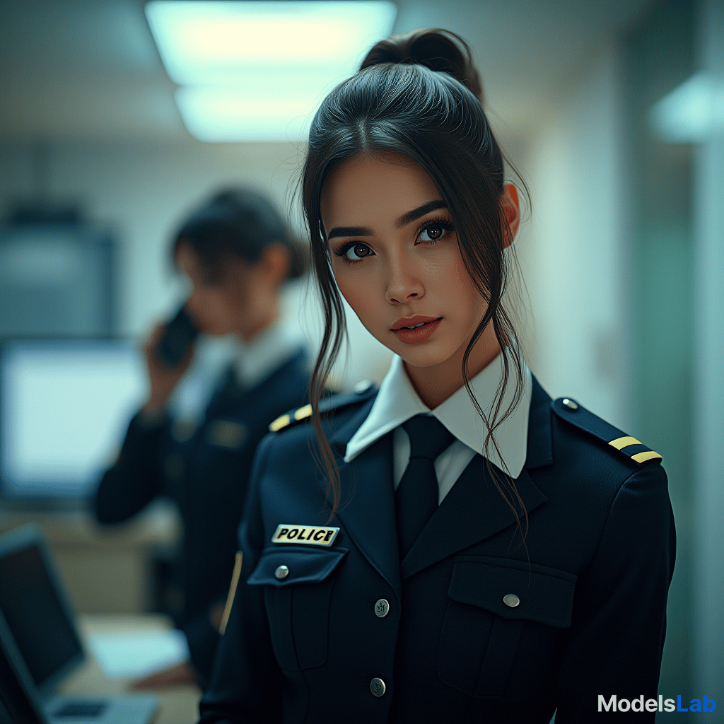  portrait of female pilice officers, calling phone realistic, stock photo, looking to camera, bright office,  hyperrealistic, full body, detailed clothing, highly detailed, cinematic lighting, stunningly beautiful, intricate, sharp focus, f/1. 8, 85mm, (centered image composition), (professionally color graded), ((bright soft diffused light)), volumetric fog, trending on instagram, trending on tumblr, HDR 4K, 8K