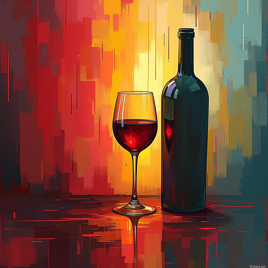  an image depicting the connection between wine and art in bright tones.