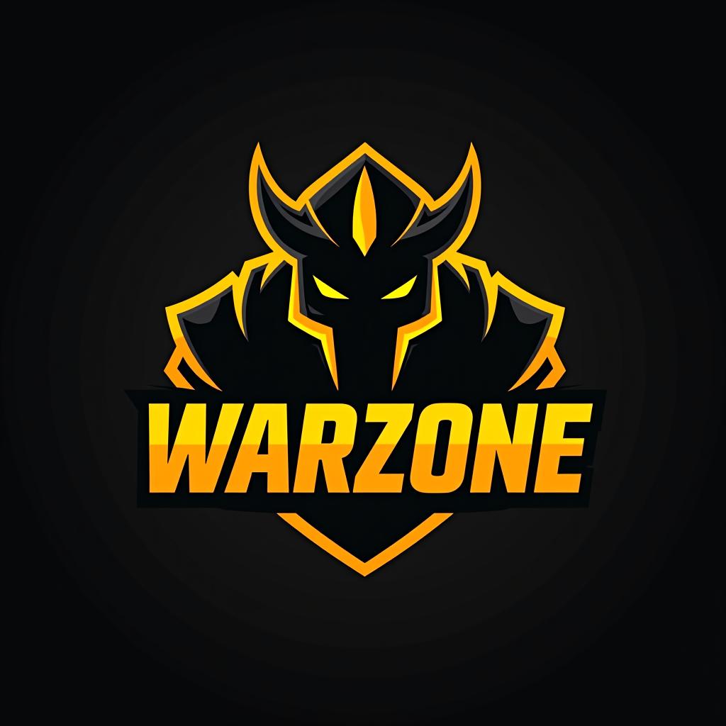  logo, esports logo, warrior theme, with text ‘warzone’, black and yellow color