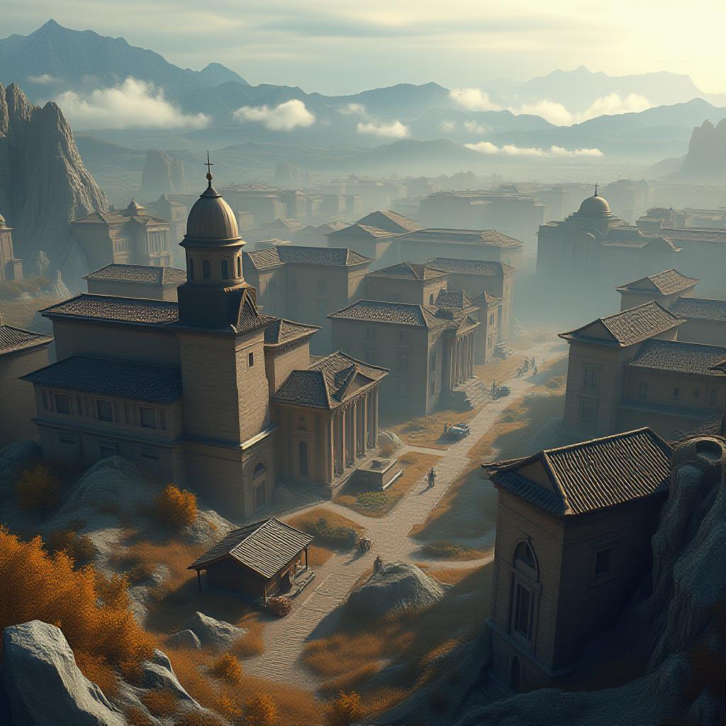  a visual of the ancient appearance of a place in the northwestern region of kazakhstan. the visual should include plenty of historical and cultural elements. it should also be a city view. hyperrealistic, full body, detailed clothing, highly detailed, cinematic lighting, stunningly beautiful, intricate, sharp focus, f/1. 8, 85mm, (centered image composition), (professionally color graded), ((bright soft diffused light)), volumetric fog, trending on instagram, trending on tumblr, HDR 4K, 8K