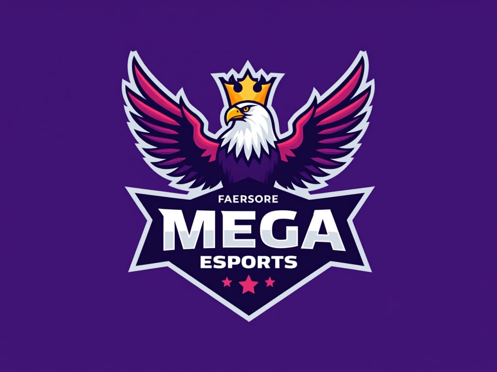  design a logo un aigle royal qui crie, couleur violet, with the text 'mega eagle esports '.