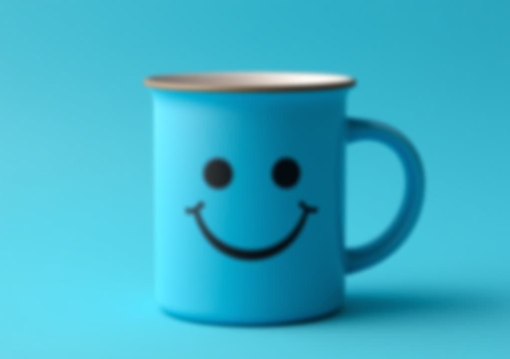  a cheerful smiley face mug on a vibrant blue