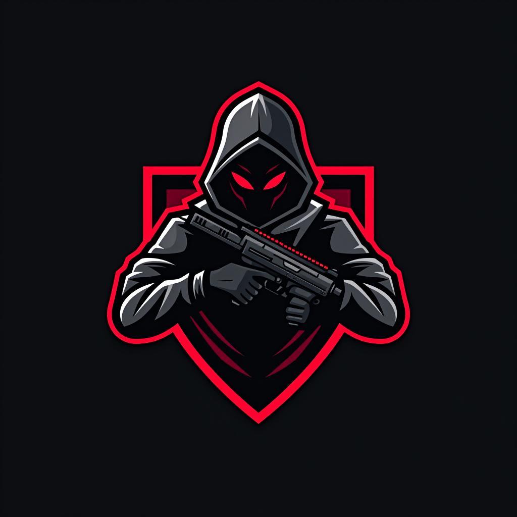  design a logo, esports logo, guns theme, black and red color