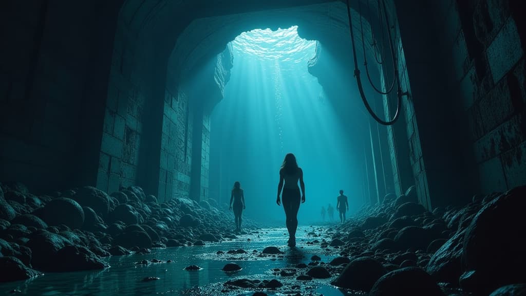  prompt: create a hyper realistic and visually stunning image inspired by the dark sci fi action movie "underwater it has awakened" featuring kristen stewart. the scene should depict a deep sea research station in the western pacific, damaged by an underwater earthquake, with norah (played by kristen stewart) and her colleagues fighting for survival amidst the darkness and menacing ocean floor creatures. capture the claustrophobic atmosphere and intense tension of the plot, showcasing intricate