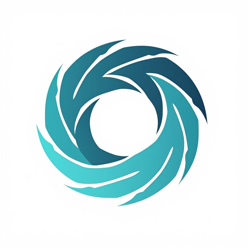  design a logo, a company logo with a circular vortex logo, clean beautiful design, simple, beautiful aesthetic, duotone blue and teal on white background, sharp, clean lines, hurricane