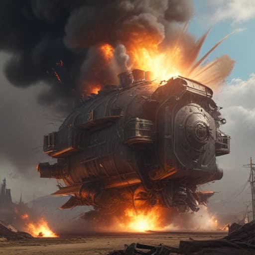 Big explosion , steampunk, concept art, digital painting, artstation, dynamic lighting, ultra detailed, high quality