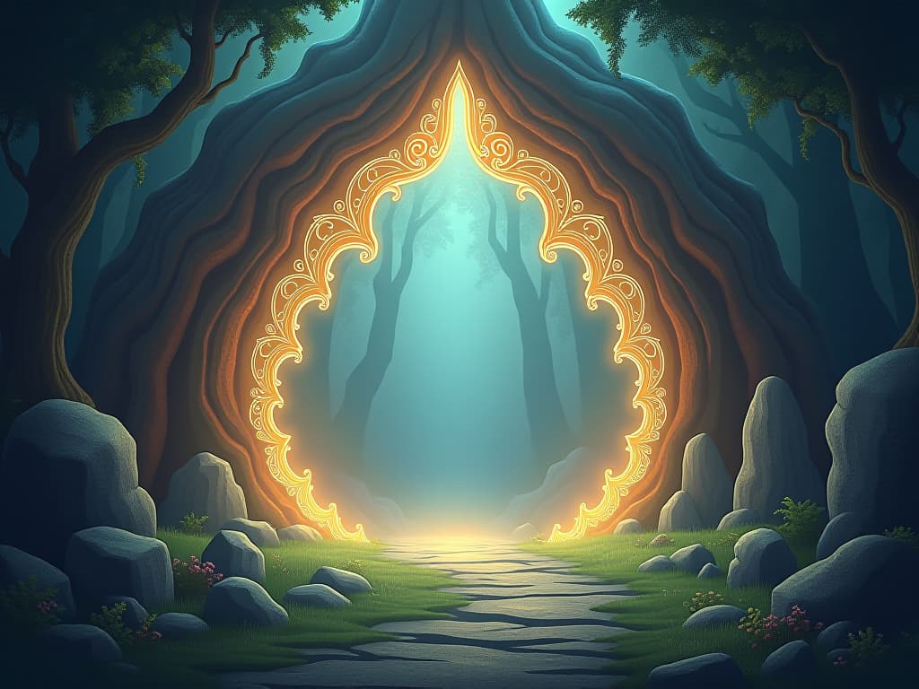  mystical barrier made of glowing light, intricate patterns, ethereal landscape, serene and protected space. the style is digital art illustration,highly detailed, whimsical,magical, dreamlike atmosphere, realism and fantasy blend, smooth, glossy textures,luminous quality, wonder and enchantment.