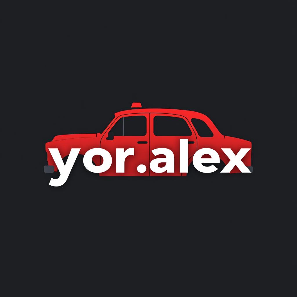  design a logo, un taxi rojo , with the text 'yor.alex'.