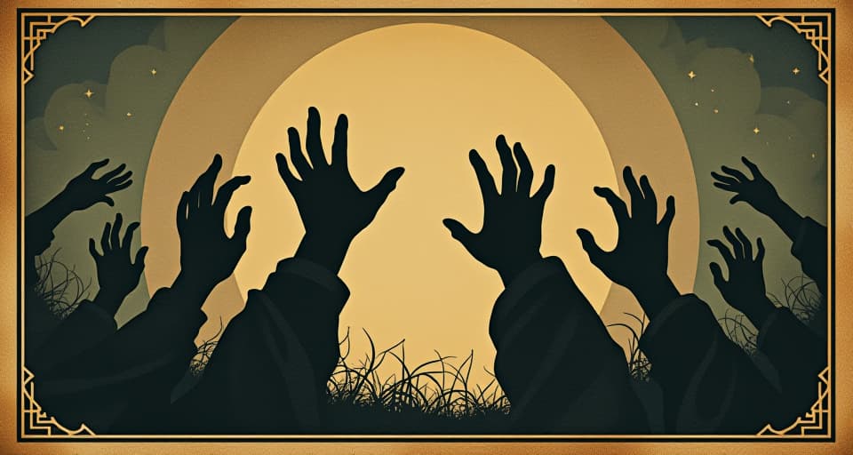  hands reaching out towards nothingness, grasping futilely, silhouetted against a void, sense of desperation and grasping at straws. an illustration in the style of a worn, mystical old tarot trump card, mysterious and elements of surrealism. the colors are muted, somber and eerie, but with contrast bring out an occult and esoteric vibe.