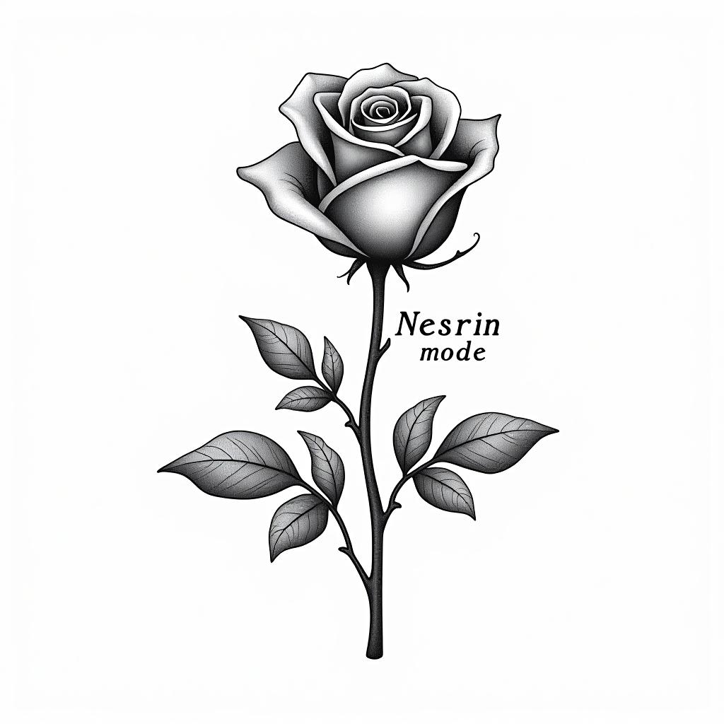  design a logo, in a pencil style. erstelle mir ein logo für ein kleider laden elegant schwarz und weiss nesrin ( groß ) mode dadrunter klein und was i in nesrin soll eine rose darstellen , with the text 'nesrin mode '.