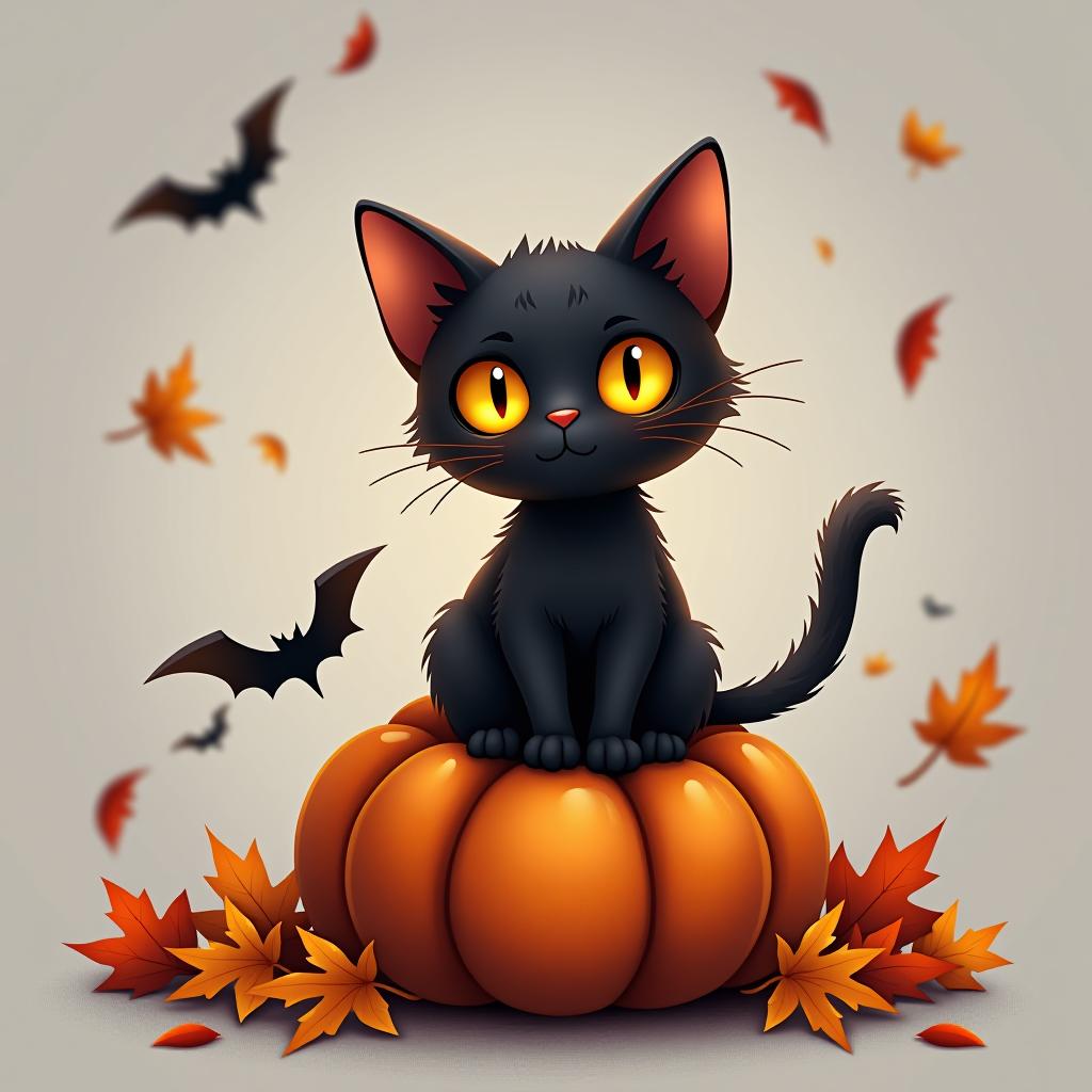  a cute black cat with glowing eyes sitting on a pumpkin, surrounded by swirling autumn leaves in a whimsical style, with warm, moody lighting. t shirt design, vector, contour, white background, no mockup hyperrealistic, full body, detailed clothing, highly detailed, cinematic lighting, stunningly beautiful, intricate, sharp focus, f/1. 8, 85mm, (centered image composition), (professionally color graded), ((bright soft diffused light)), volumetric fog, trending on instagram, trending on tumblr, HDR 4K, 8K