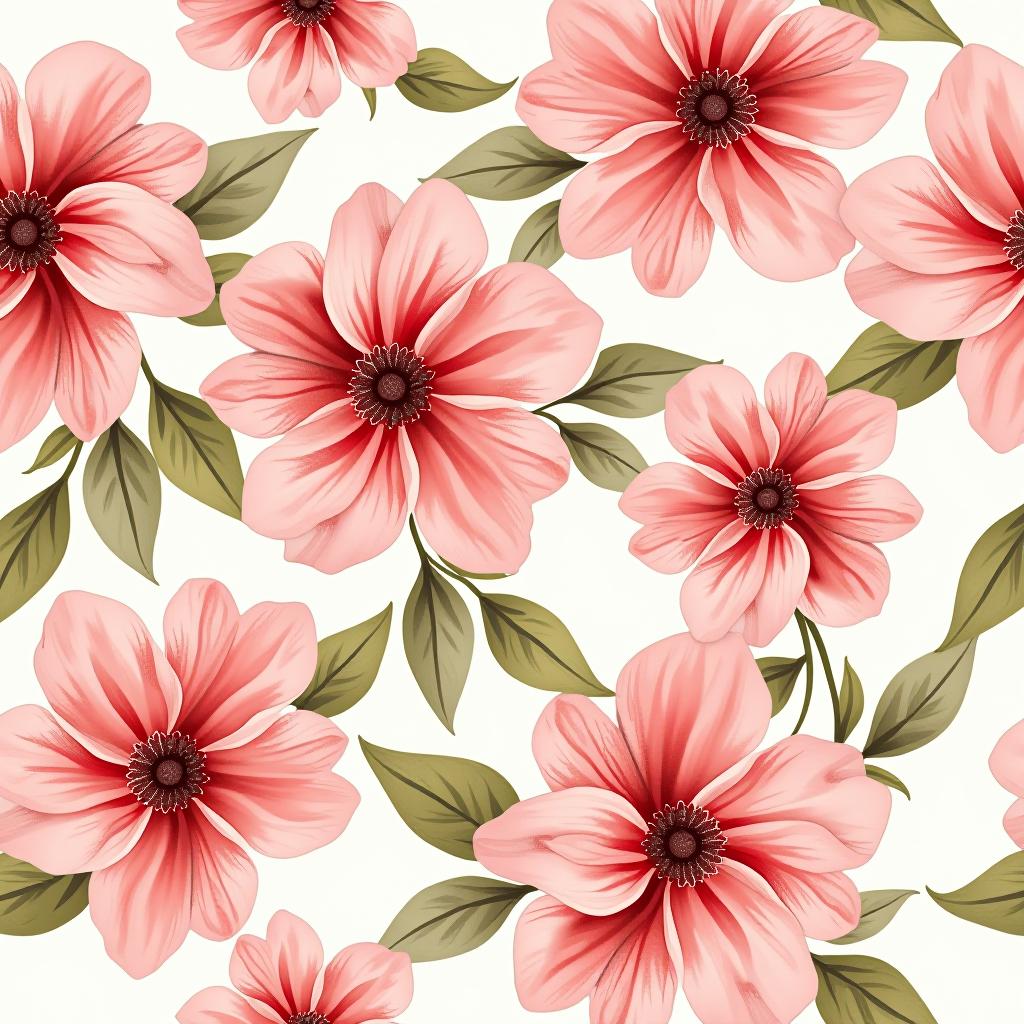  create a seamless digital design featuring a pattern of large, beautiful flowers with soft, watercolor like effects. the flowers should cover the entire surface, creating a bold, elegant, and continuous look. the overall style should be light and airy, with delicate leaves and petals to enhance the natural, floral theme. the design should be seamless to ensure it can be used in repeating patterns or wraps.