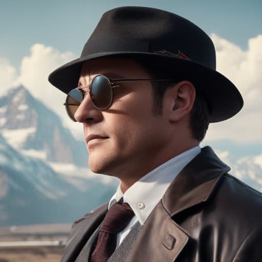 Reymond reddington with sunglasses in Steampunk style with Mountains background