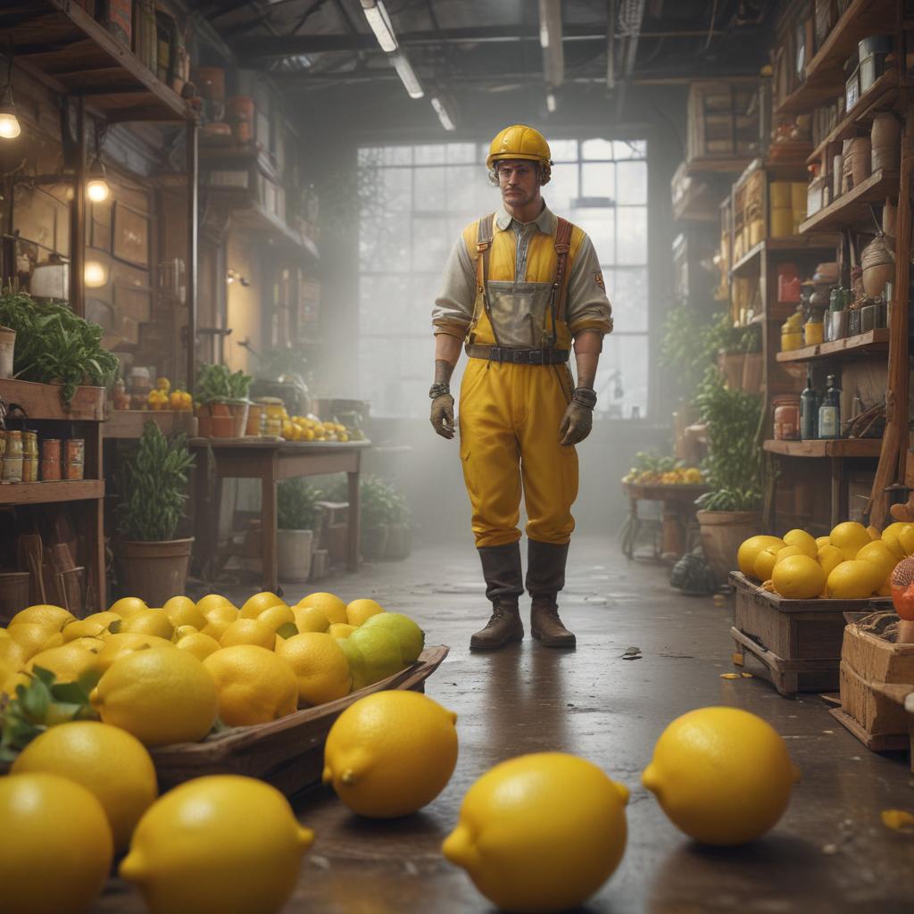 ((masterpiece)), (((best quality))), 8k, high detailed, ultra detailed, A lemon themed artwork celebrating Labor Day, lemons (various sizes and colors), festive decorations, (workers in the background), bright and colorful setting hyperrealistic, full body, detailed clothing, highly detailed, cinematic lighting, stunningly beautiful, intricate, sharp focus, f/1. 8, 85mm, (centered image composition), (professionally color graded), ((bright soft diffused light)), volumetric fog, trending on instagram, trending on tumblr, HDR 4K, 8K