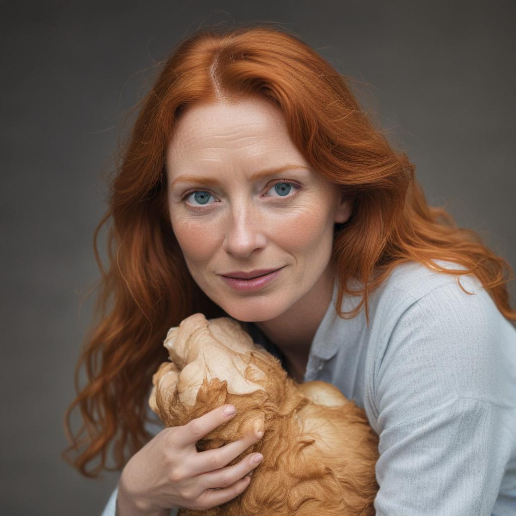 middle aged ginger woman with an old and a 