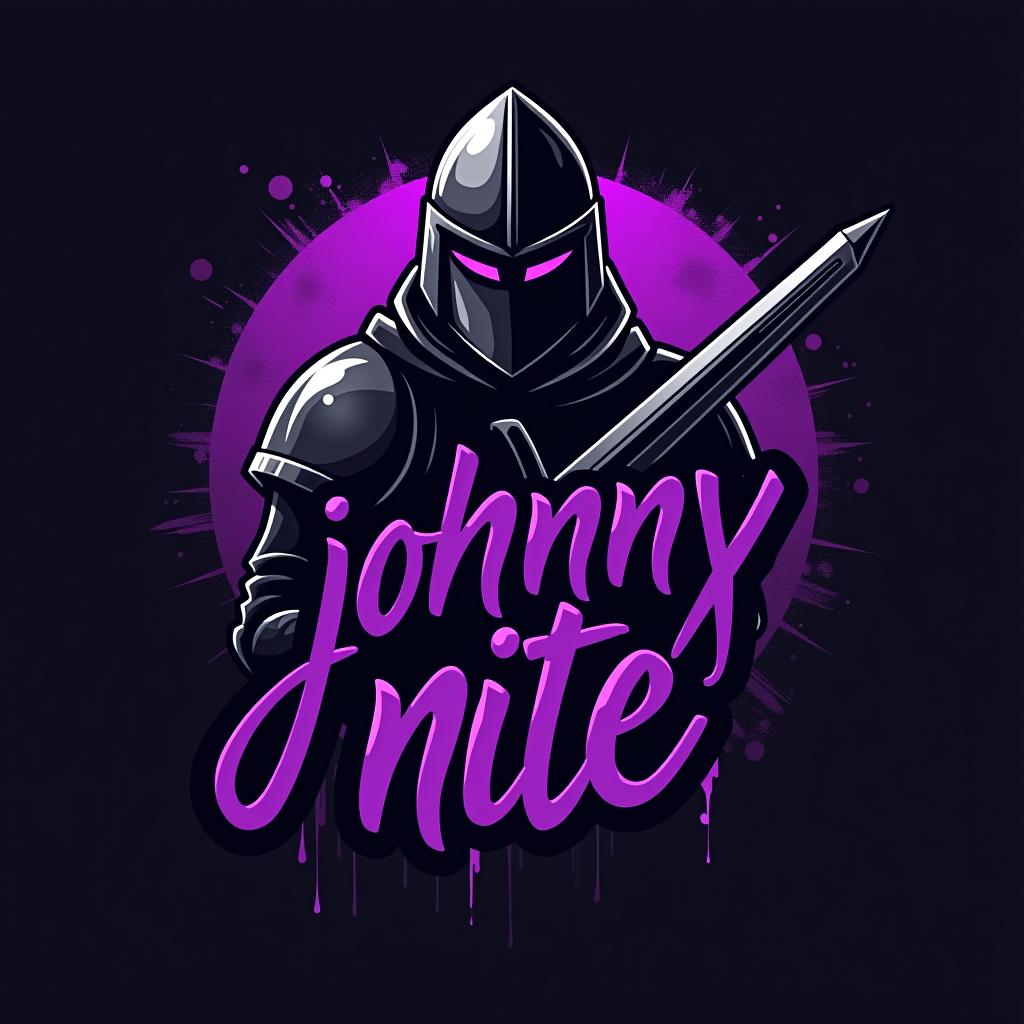  design a logo, in a realism style. knight black and purple graffiti, with the text 'johnny nite '.