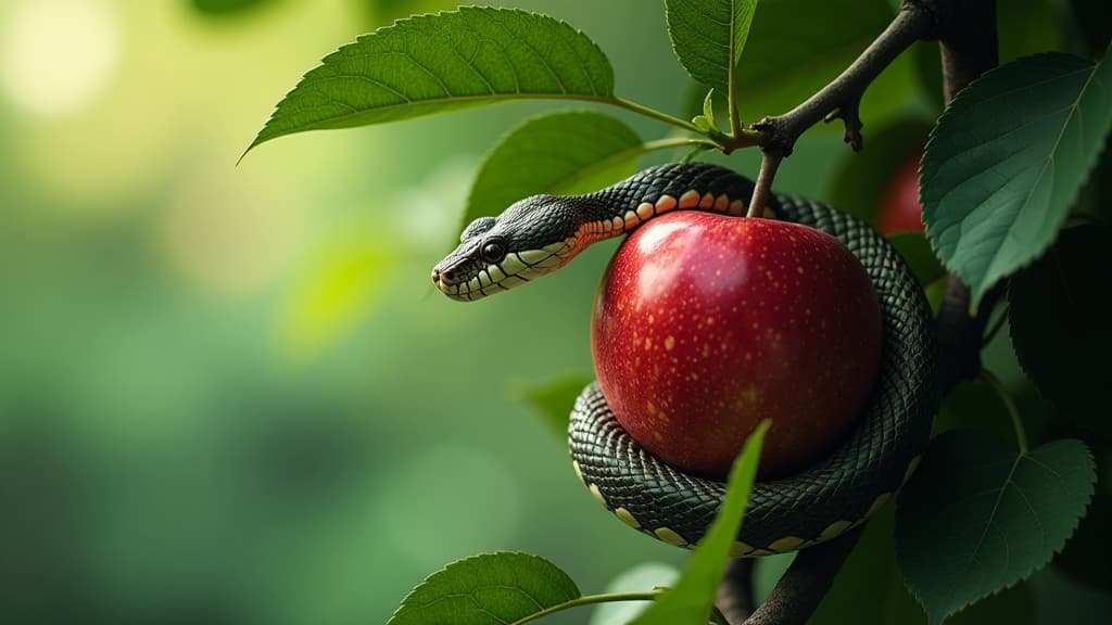  snake on an apple tree, eden, paradise ar 16:9 {prompt}, maximum details